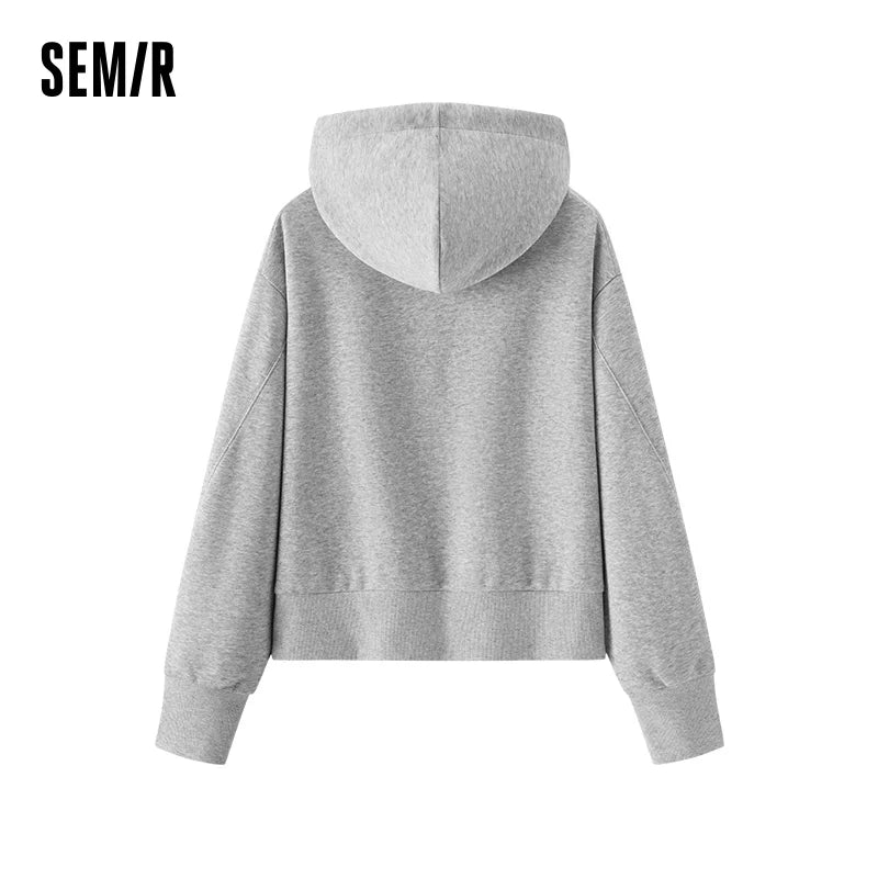 Semir Women Jacket 2026 Spring New Hooded Scimitar Lantern Sleeve Petite Fashion Slimming Simple Versatile Tops