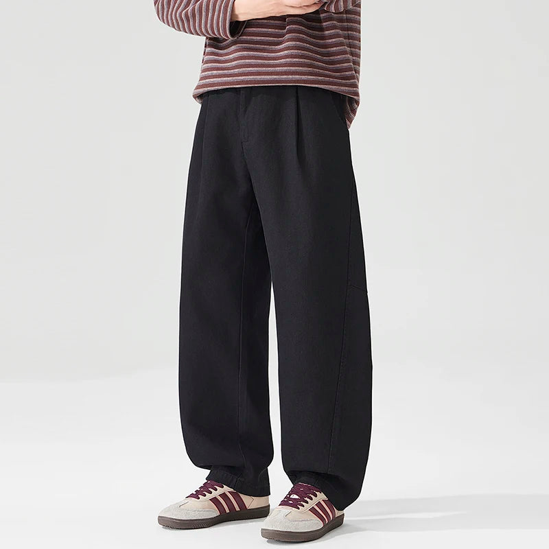2026 Autumn New Cotton and Lyocell Wide Leg Loose Cropped Pants for Men Clothing Comfort Male Pants LX26104