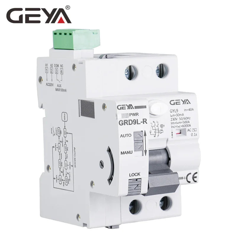 ឧបករណ៍បំបែកសៀគ្វី GEYA GRD9L-R RCCB ឧបករណ៍បិទដោយស្វ័យប្រវត្តិ 2P 40A 30mA 100mA 300mA RCD ឧបករណ៍បំបែកសៀគ្វីឆ្លាតវៃ ប្រភេទ AC