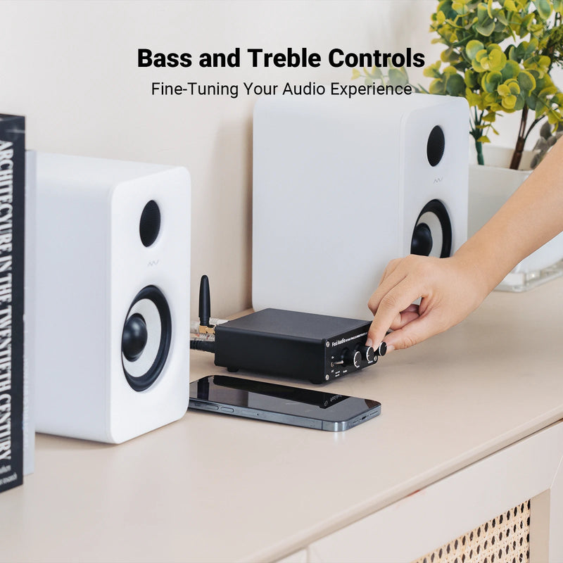 ឧបករណ៍ពង្រីកសំឡេង Fosi Audio BT20A ប៊្លូធូស TPA3116D2 100W Mini HiFi Stereo Class D Amp Bass Treble សម្រាប់រោងភាពយន្តនៅផ្ទះ