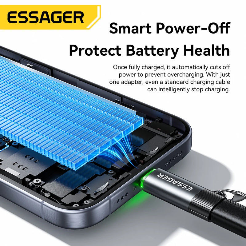 អាដាប់ទ័រ OTG បិទឆ្លាតវៃ Essager 100W 5A ប្រភេទ C ឧបករណ៍ភ្ជាប់ OTG ជាមួយខ្សែសម្រាប់ iPhone 17 16 15 ទូរស័ព្ទ Android ថេប្លេតកុំព្យូទ័រយួរដៃ