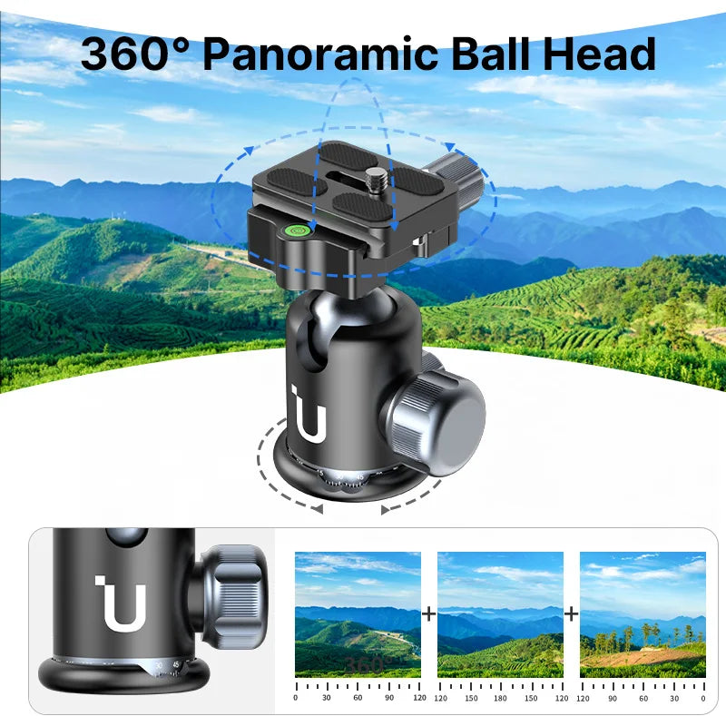 ជើងកាមេរ៉ា Ulanzi MT-60 ទម្ងន់ស្រាល ចល័ត ធ្វើពីសរសៃកាបូន សម្រាប់ធ្វើដំណើរ កម្ពស់រហូតដល់ 1.62 ម៉ែត្រ ជាមួយក្បាលបាល់បែប Panoramic 360° Monopod សម្រាប់កាមេរ៉ា DSLR
