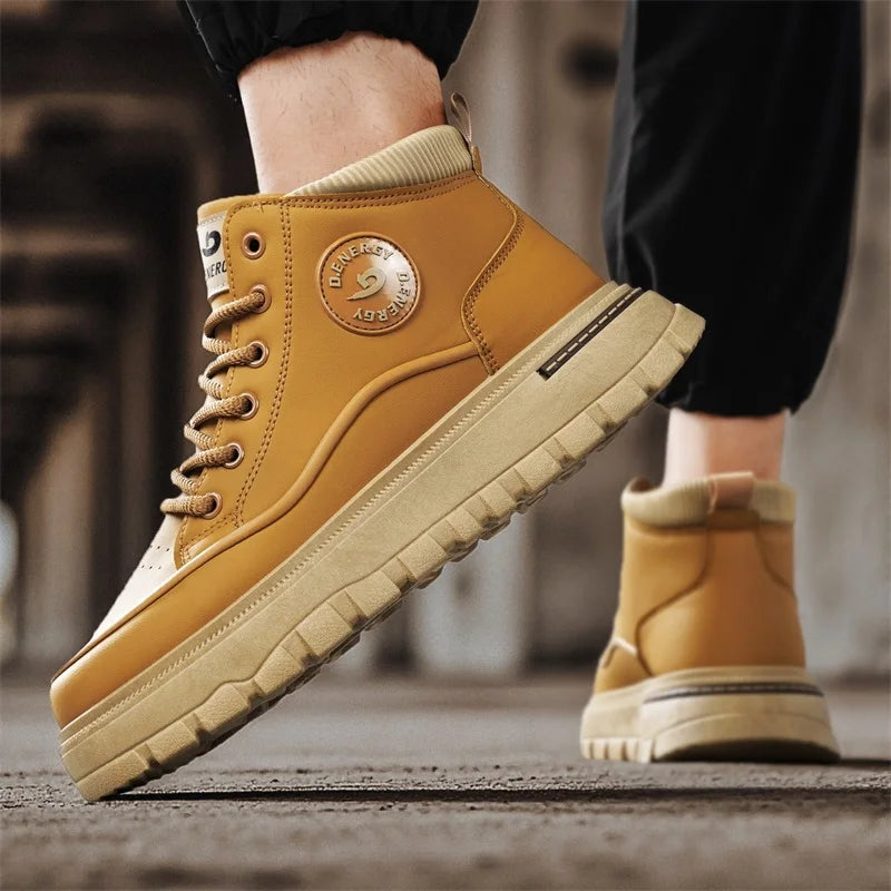 Men's boots spring autumn new soft-sole non-slip outdoor casual boots fashion youth Joker comfort sports high-top tooling boots