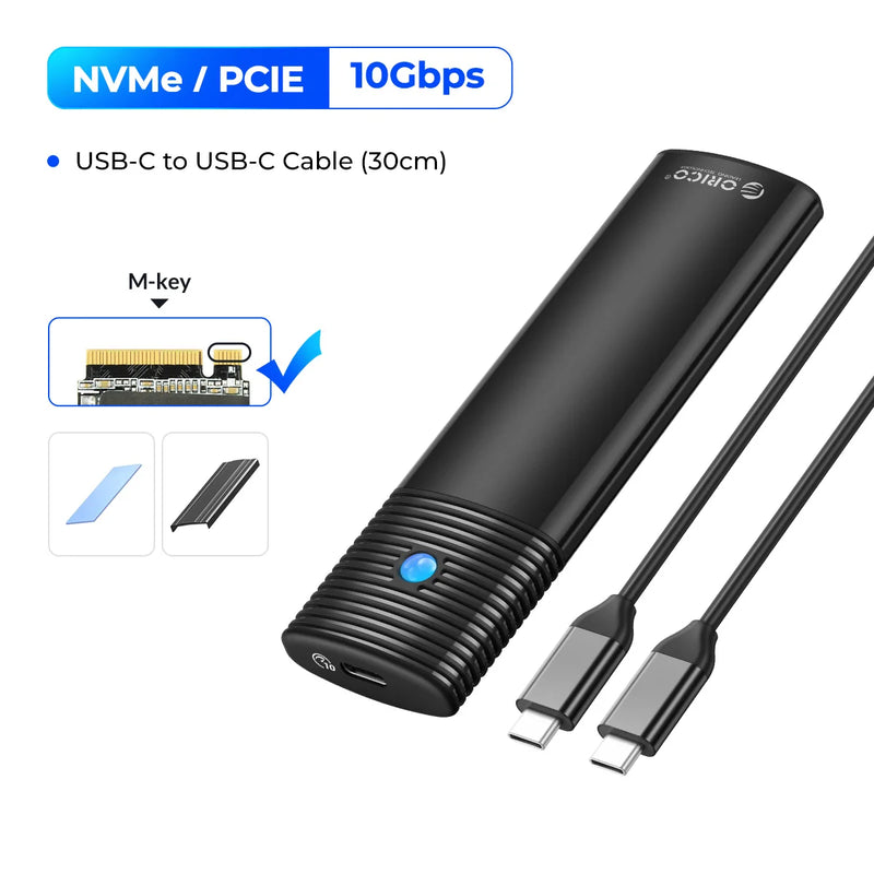ORICO M2 SSD Enclosure NVMe NGFF 10Gbps PCIe M.2 SSD Case Portable USB C 3.2Gen2 Tool Free External Adapter with Metal Heat Sink