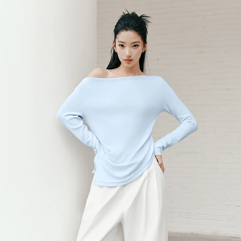 Semir Women Tshirt Long Sleeve Short Cowl Neck Ruched Irregular Slim Fashion Casual Autumn Top Street Wear 2026