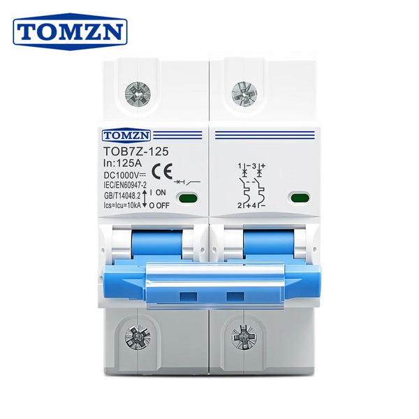 TOMZN 2P DC 1000V MCB 125A 100A 80A Circuit Breaker FOR PV System C Curve Battery Main Switch