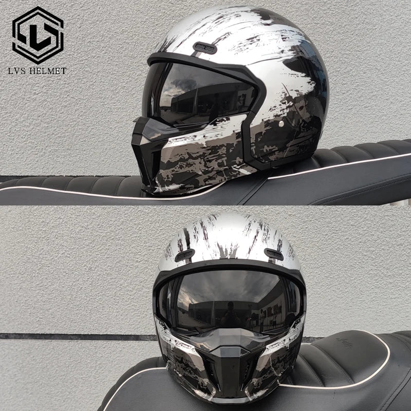 LVS-601 motorcycle retro helmet modular detachable combination full helmet semi covered pilot helmet scooter off-road DOT
