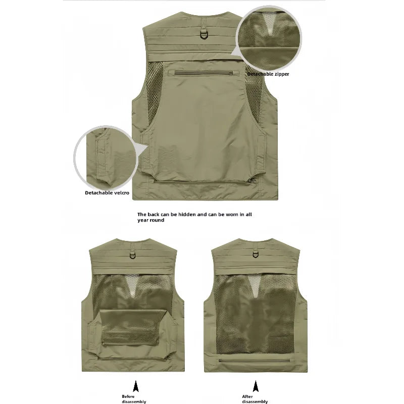 New Outdoor Casual Fashionable Versatile Men's Sleeveless Top Comfortable Fit Multi-pocket Breathable Outdoor Fishing Vest