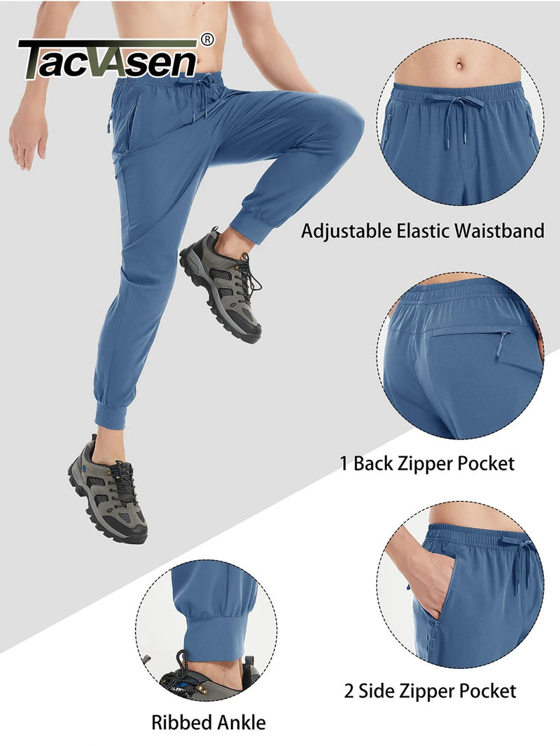 TACVASEN Men's Lightweight Waterproof Athletic Joggers Zipper Pockets Quick Dry Track Running Pants Gym Sweatpants Workout Golf