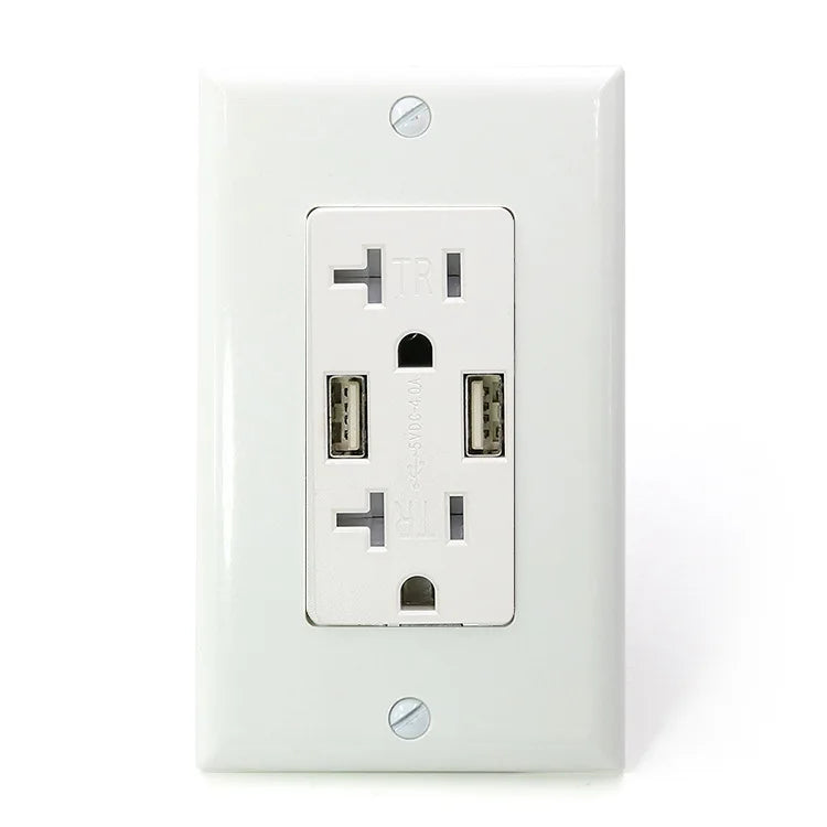 Us Standard 20amp Wall socket with 4AUSB port,American 15amp socket with power leakage protection,TypeC Smart 4.8A Fast Charging