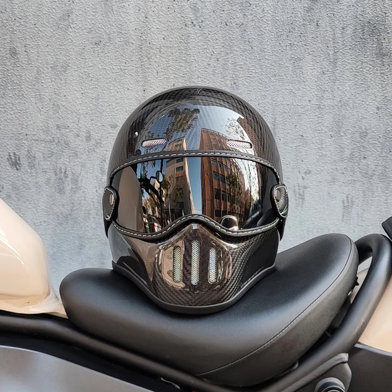 ORZ Retro Motorcycle Helmet Carbon Fiber/Fiberglass Material Cruising Devil Knight Heavy Motorcycle Full Helmet 801 M-XL