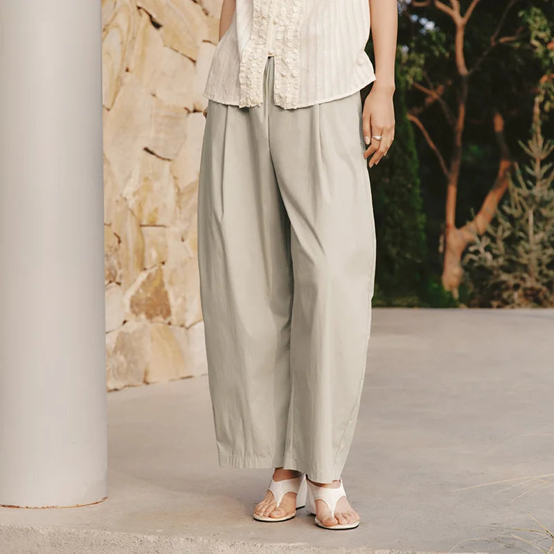 Semir Women Pants Retro Loose Curved Wide Leg Long Pants 2026 Summer Slim Elastic Waist Casual