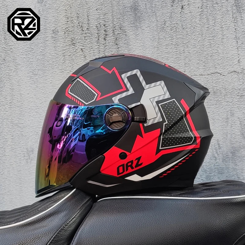 ORZ Motorcycle half Helmets Dual Lens Scooter Moto Helmet Casco village Riding capacete de moto motocross Helmets