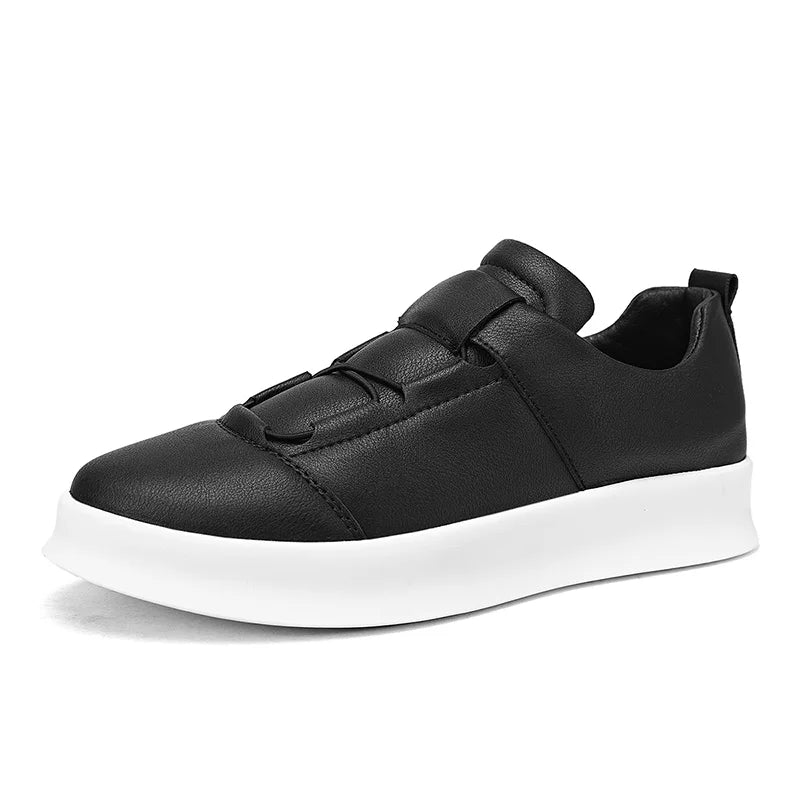 Mens Board Shoes New Low Cut Leather Lace Up Casual Shoes Anti Slip Soft Sole Cosy Breathe Versatile Commuting White Sneakers