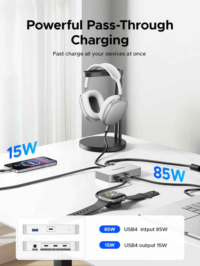 ORICO USB4 HUB 40G USB C HUB PD85W 8K@30Hz 5K@60Hz 4K@60Hz Display Support Daisy Chain Expand for MacBook Pro Mac OS Windows