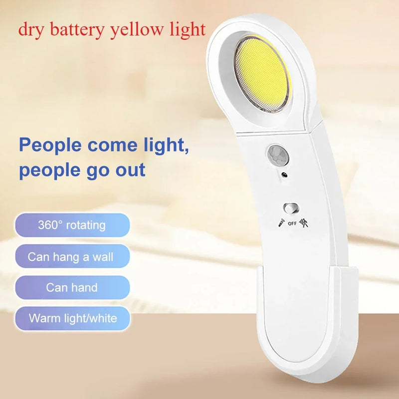 ភ្លើងពេលយប់ LED ដែលអាចសាកបានដោយ USB ឧបករណ៍ចាប់សញ្ញា PIR ចង្កៀងជញ្ជាំង COB ភ្លើងស្វែងរកចល័ត ភ្លើងបំភ្លឺក្នុងផ្ទះ ថ្ម AAA 3* ភ្លើងអាចបង្វិលបាន