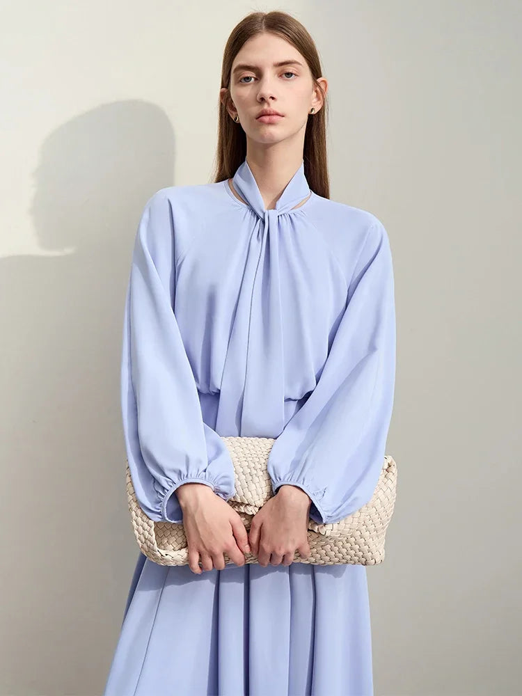 រ៉ូប Amii Minimalism រដូវស្លឹកឈើជ្រុះឆ្នាំ ២០២៦ រ៉ូបនារីថ្មី ដៃអាវរលុង ដៃចង្កៀង ខ្សែវែងអាចដោះចេញបាន រ៉ូប A-Line Chiffon 12441186