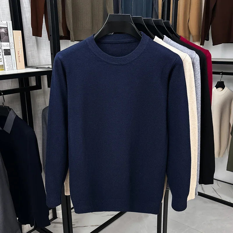 Male Comfort Crew Neck Jumper Long Sleeve Rib Trim Breathable Knit Fabric Business Travel Casual Garment