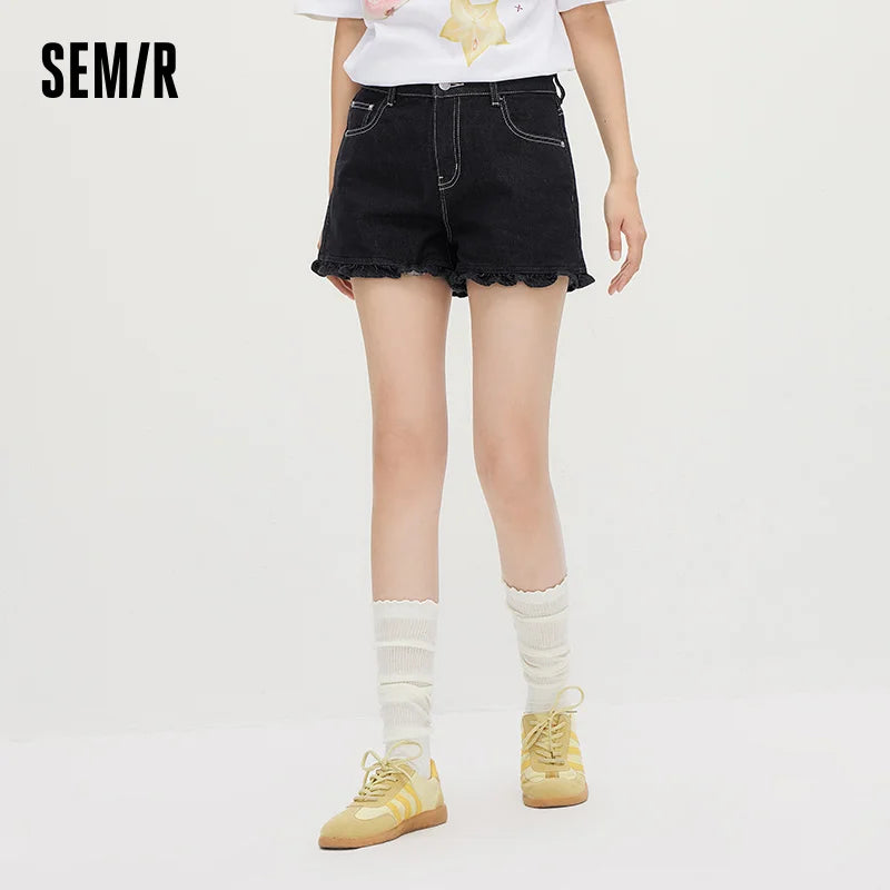 Semir Women Pants Denim Ruffle Trim Shorts Cool Stylish Minimalist Versatile A Line 2026 Summer Casual Top