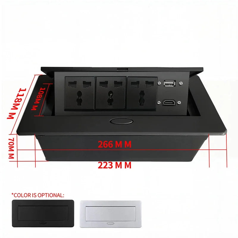 Multifunctional Slow-Rise Pop-Up Socket with UK USB/HDMI - Aluminum Alloy Embedded Conference Desk Socket