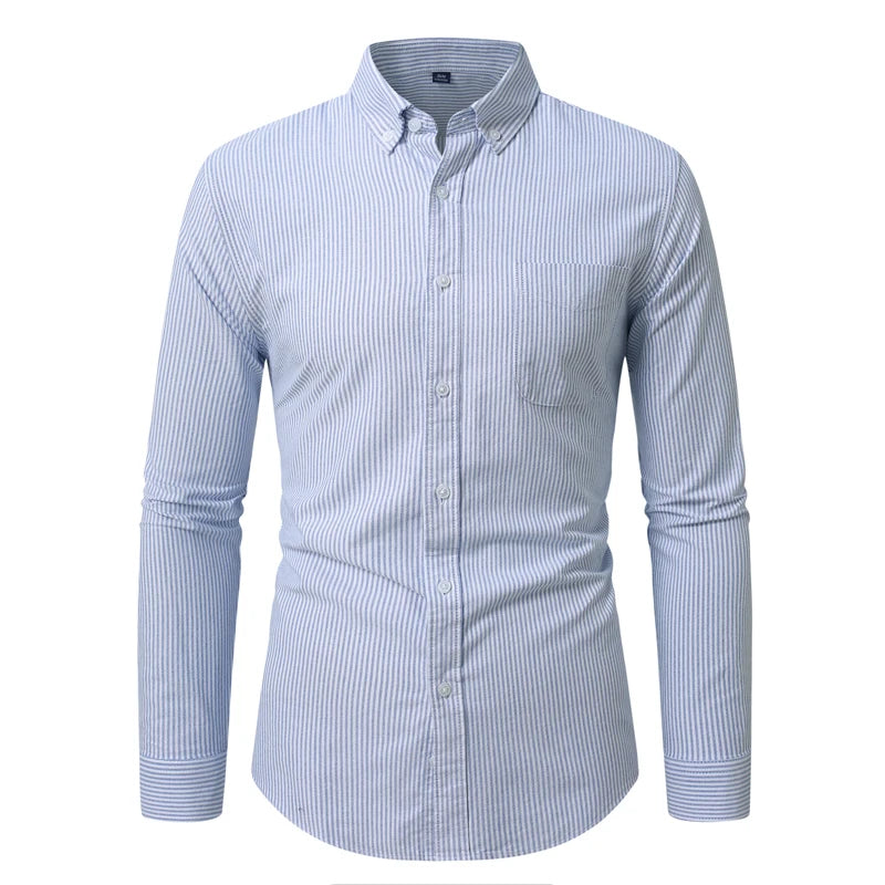 Button Down Collar Men's White Long Sleeve Cotton Shirt, Oxford Spun Business Casual Shirts,Asian Size M-4XL,Gray Blue Available