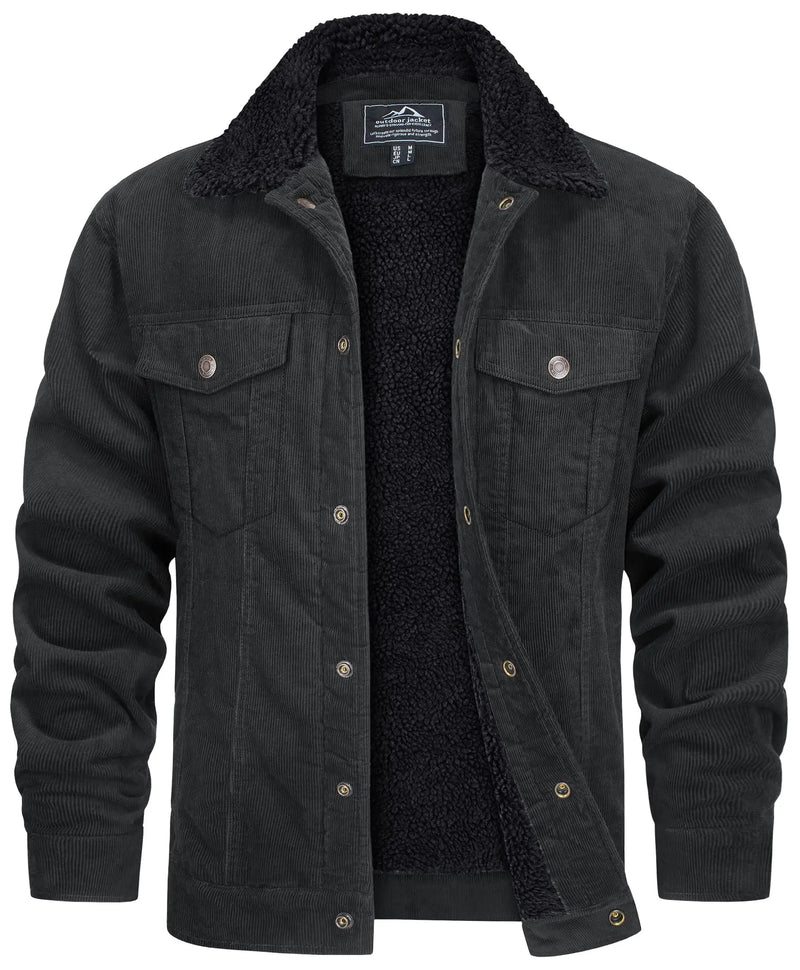 TACVASEN Thicken Fleece Lining Mens Corduroy Jacket Sherpa Lined Winter Coats Trucker Cargo Workwear Multi-Pocket Outwear