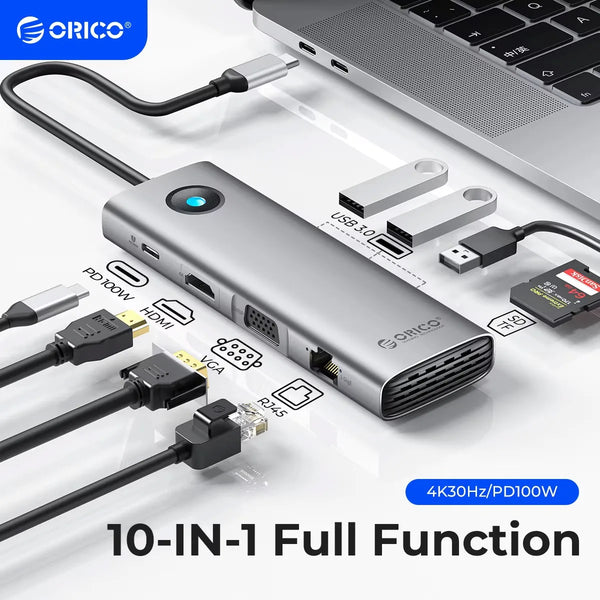ORICO 5Gbps USB C HUB 4K60Hz Type-C to HDMI RJ45 PD100W SD&TF USB Adapter for  iPad  Macbook Laptop Accessories Docking