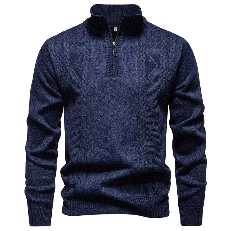 Men's Autumn Winter Quarter-Zip Pullover Sweater, Rib-Knit Stand Collar Design, Ideal for Casual Outings and Smart Daily Wear