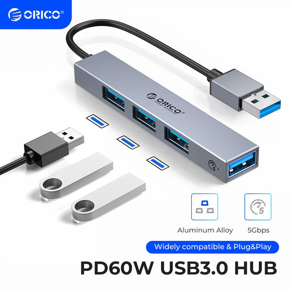 ORICO Aluminum Type C USB 3.0 HUB 4 Port Multi Splitter PD60W TF SD Reader OTG For Lenovo HUAWE Macbook PC Computer Accessories