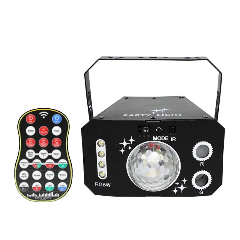 LED DJ Laser Projector Stage Disco Lights Rotating Ball Strobe Remote Sound Control Party Light for Christmas Wedding Holiday