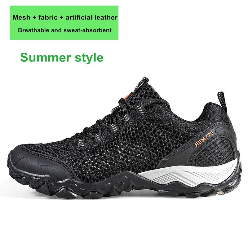 HUMTTO Waterproof Shoes for Men Hiking Shoes Leather Mens Sports Luxury Designer Outdoor Climbing Trekking Walking Sneakers Man