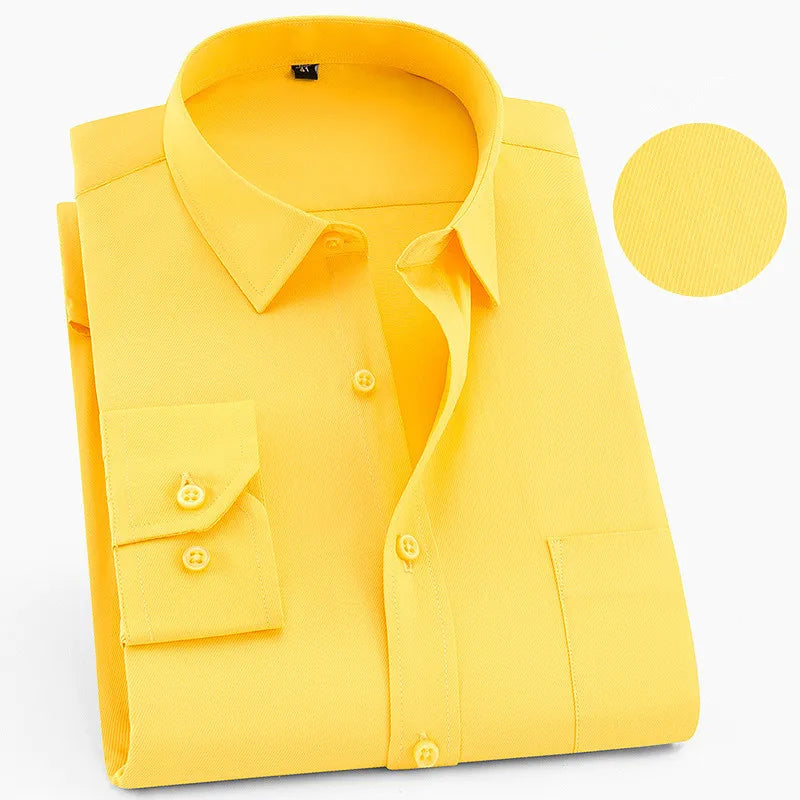 2026 New Men's Black-White Patchwork Long Sleeve Shirt, Business Office Shirts, Sky Blue Slim Fit Camisa/Chemise S-5XL