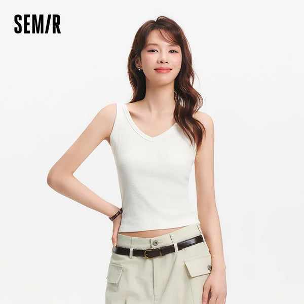 អាវខ្លី Semir សម្រាប់នារីឆ្នាំ ២០២៦ រចនាបថខ្លី ក V ស្តើង មានអារម្មណ៍ត្រជាក់ ងាយស្រួលប្រើ ទន់ ធម្មតា
