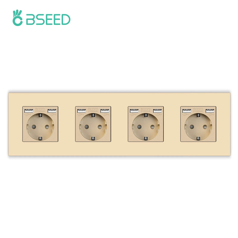 BSEED EU Single Wall Sockets Double 5V 2.1A USB Socket Phone Charge Triple Power Plugs With Plastic Panel Four Frame Outlets