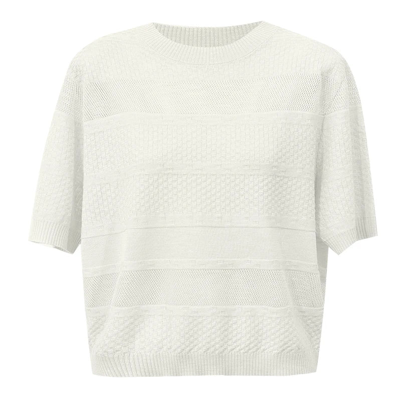 Amii Women's Sweater 2026 Summer New O-Neck Short Sleeve Loose Fit Cropped Knit Top Casual Pullover Knitwear For Women 12642094