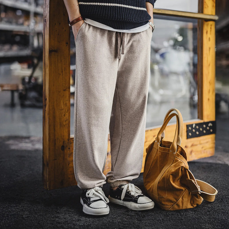 Maden Men's Men's Jogger Pants Embroidered Straight-Leg Sweatpants Elastic Waist Cuffed Casual Training Trousers for Fall Winter