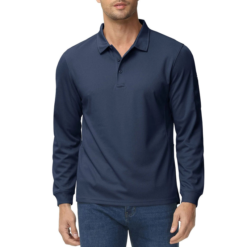 TACVASEN Mens Long Sleeve Collared T-Shirt 3 Button Quick Dry Performance Golf Shirt Athletic Casual Basic Tops Moisture-Wicking