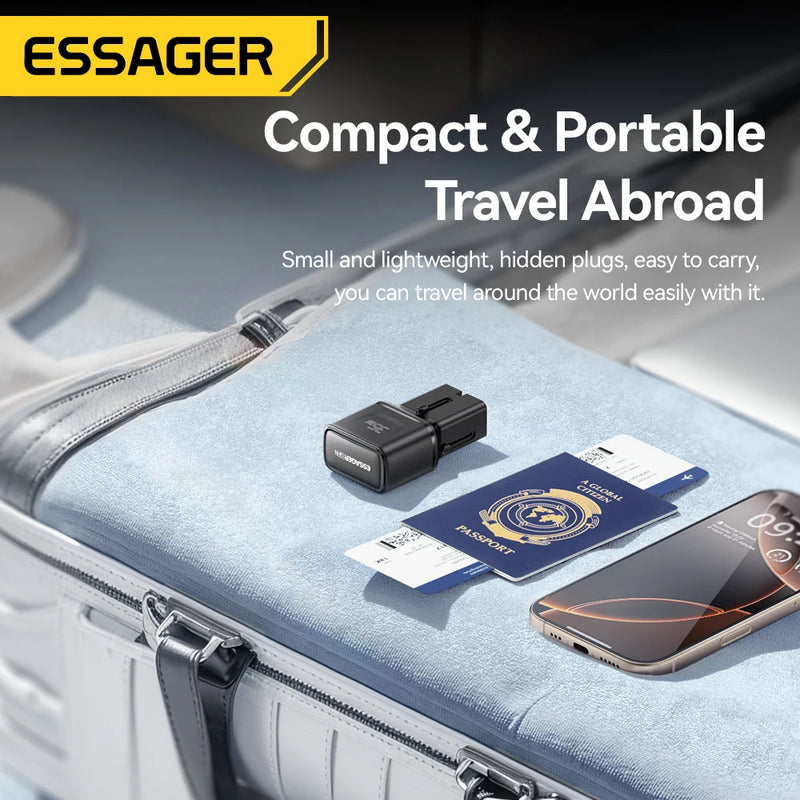 Essager 35W GaN International Travel Adapter Dual Port Charger for Xiaomi Samsung IPhone16 15 Pro Max for US/CN EU UK AUS Travel