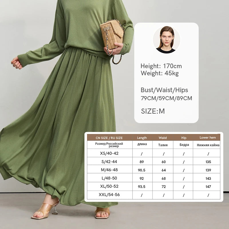 Amii Autumn Minimalist Long Skirt 2026 New Solid Color Loose Skirts For Women Elastic Waist A-Line Knit Female Clothes 12651010