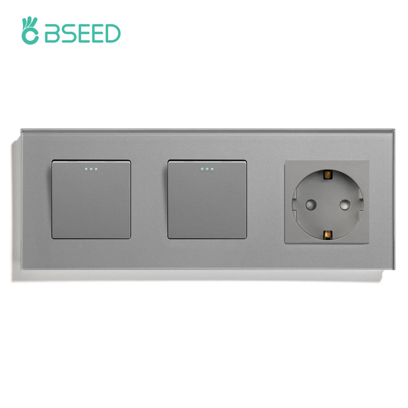 BSEED EU Standard Wall Button Switches Double 1Gang 1Way Wall Power Sockets USB Charger Glass Panel Type-C Socket Outlets