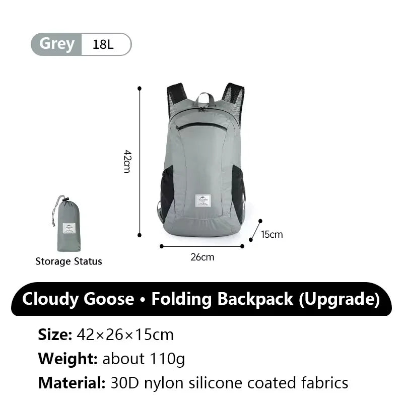 Naturehike 18L 22L 25L 30L Silicone Folding Backpack Lightweight Portable Waterproof Outdoor Camping Hiking Shoulder Skin Bag