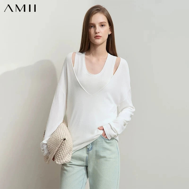 ឈុតអាវក្រោះ Amii រដូវស្លឹកឈើជ្រុះឆ្នាំ ២០២៦ សម្រាប់នារី អាវយឺតដៃវែង រលុង លក់ដាច់ដោយឡែកពីគ្នា អាវយឺតនារី 12541114