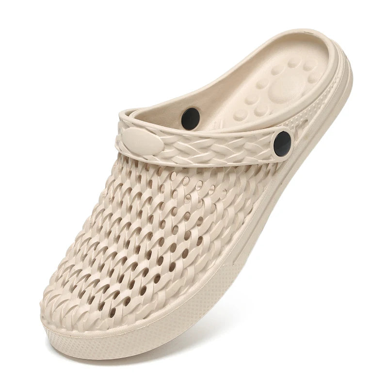 Men's Hollow Out Woven Clogs Breathable Non-Slip Slip on Sandals Lightweight Water Shoes for Beach Garden