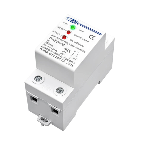 TOMZN 40A 230V Din Rail 3 LED Automatic Reconnect Over Voltage And Under Voltage Protective Device Protector Protection Relay