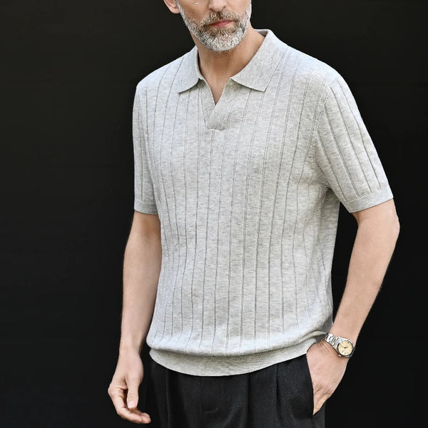 Men’s Short Sleeve Polo Shirt – Ribbed Knit, Business Casual, Cooling & Soft, Collar Neck, Solid Colors