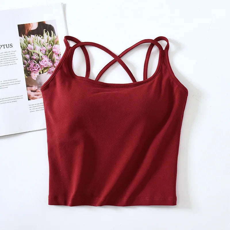 Cotton Chest Pads Vest Beautiful Back Suspenders Integrated Bra Sleepwear Top Slim Bottoming Underwear Women One Piece Pajamas
