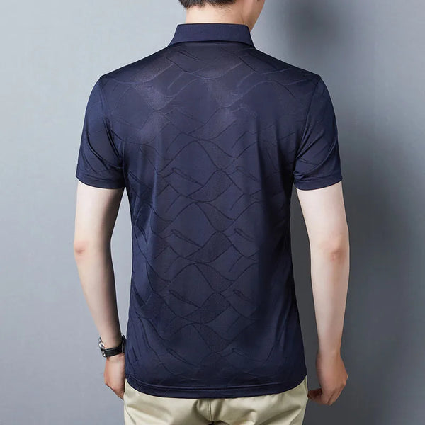 Men’s Slim Fit Polo Shirt Short Sleeve Lyocell Silk Blend Breathable Diamond Texture Top - Daily Office Travel Party