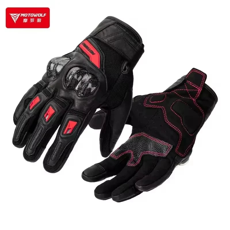 ស្រោមដៃស្បែកម៉ូតូ MOTOWOLF ស្រោមដៃជិះបួនរដូវ ការពារជាតិសរសៃកាបូន អេក្រង់ប៉ះ ការពារការធ្លាក់ មានខ្យល់ចេញចូលបានល្អ