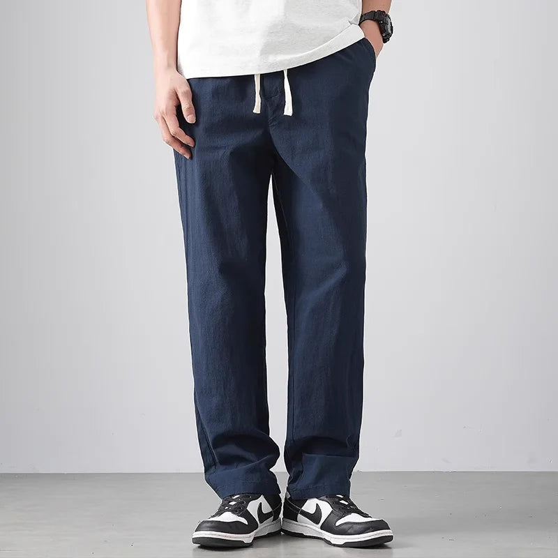 DUKEEN Breathable Linen Pants Men 2025 Summer Fashion Thin Ankle-Length Pants Elastic Waist Straight-Leg Men's Clothing