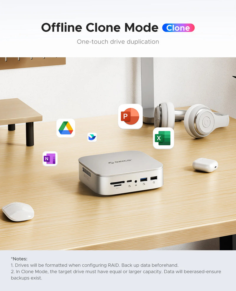 ORICO 10Gbps Docking Station Dual M.2 SSD Enclosure Hub 4K60Hz-HDMI PD60W offline Clone Expansion With Cooling Fan For Mac Mini